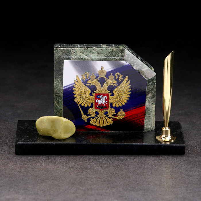 Органайзер - подставка настольный «Флаг с гербом», скос, змеевик