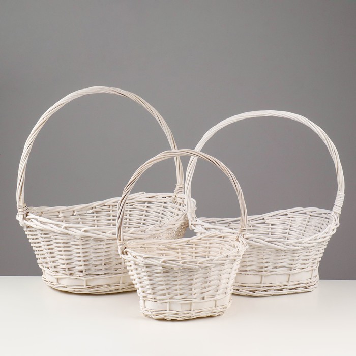 Корзина плетёная для хранения «Лодочка», ива, овальная, белая, набор 3 шт.