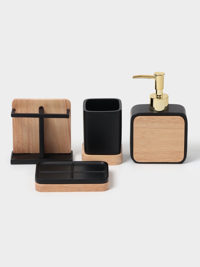 Аксессуары для ванной «Агат», 4 предмета: дозатор, мыльница, 2 стакана, чёрные