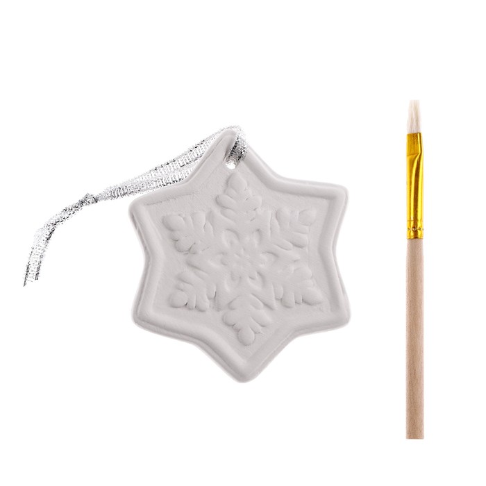 Ёлочная игрушка под раскраску «Снежинка» с подвесом, кисть