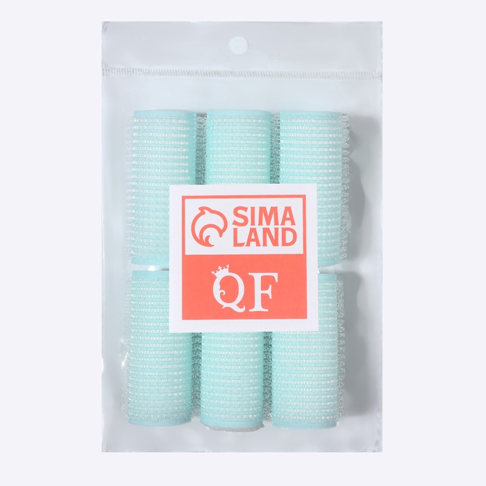 Бигуди «Липучка», d=2.5 см, 6 см, 6 шт., бирюзовые