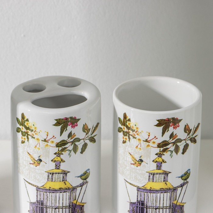 Аксессуары для ванной «Клетка», 4 предмета, дозатор 300 мл, мыльница, 2 стакана, белые