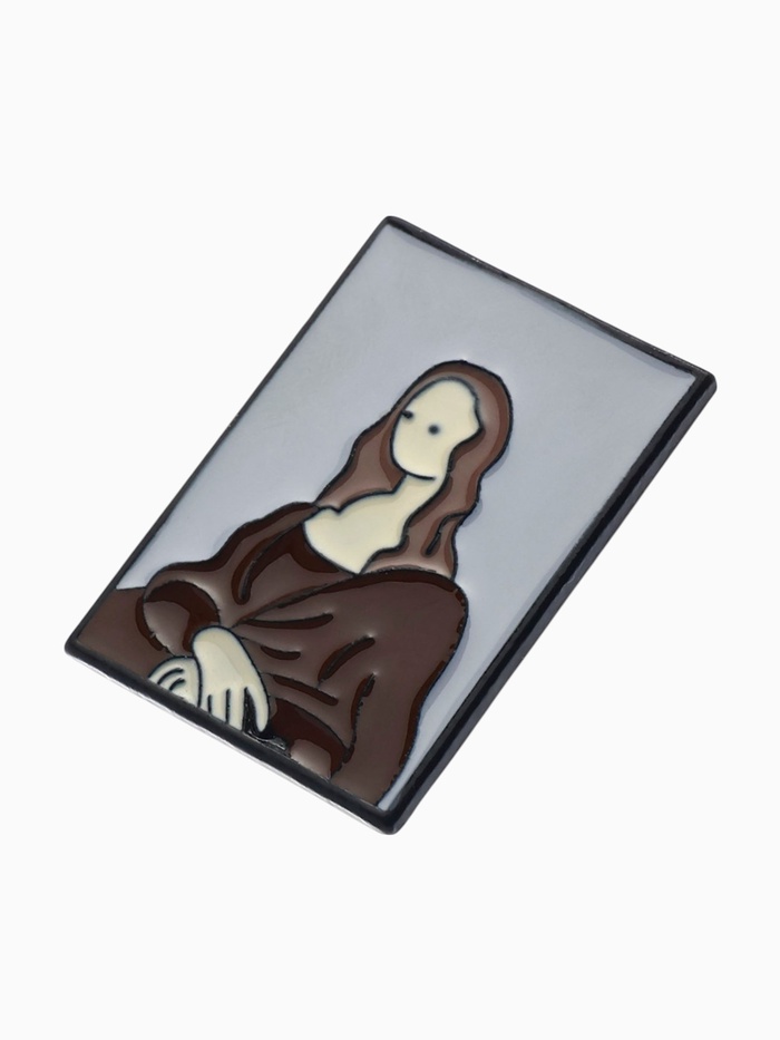 Значок «Искусство» Мона Лиза, бело-коричневый в чёрном металле