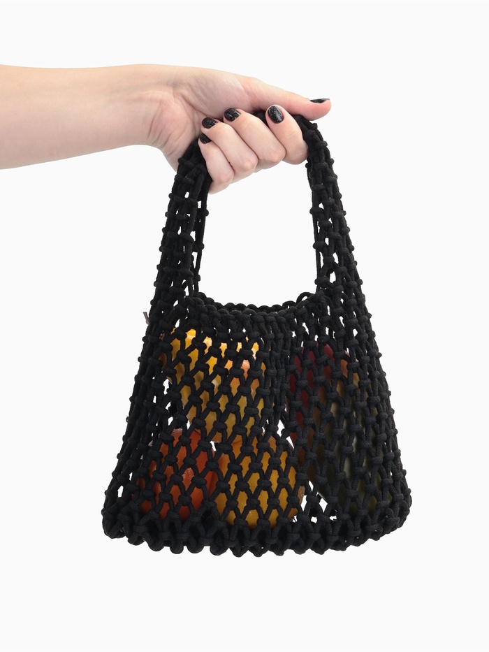 Авоська плетёная, маленькая, клетка 1.5 см, чёрная