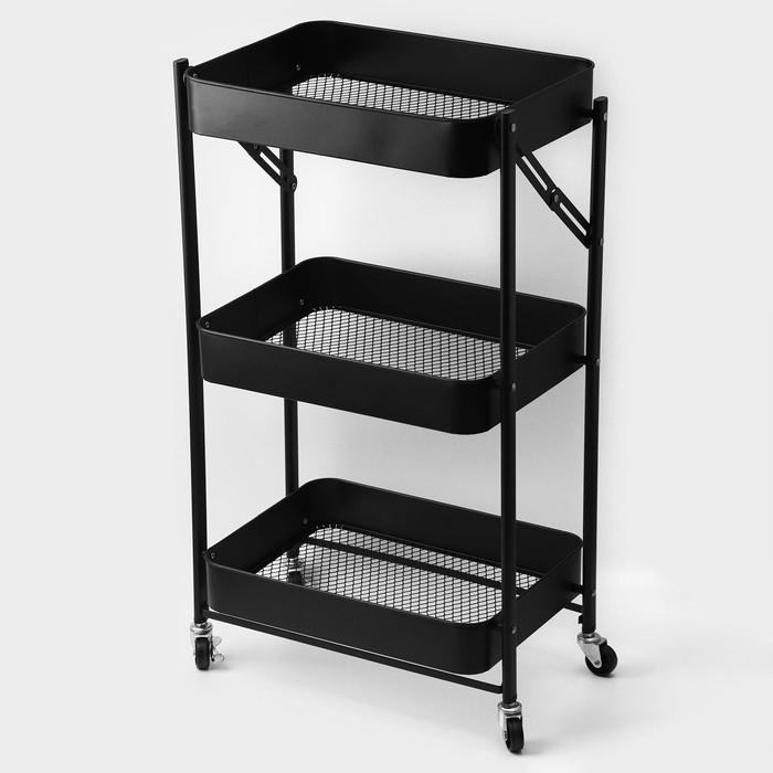 Этажерка напольная 3-х ярусная, 45.5×29.5×77.5 см, на колёсиках, чёрная