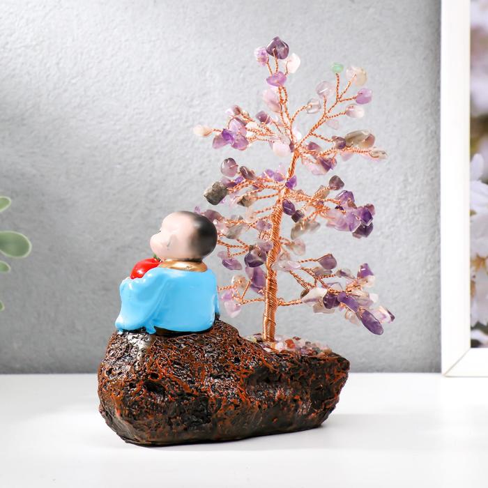 Бонсай декоративный 147 камней «Хотей с яблоком у дерева с аметистами», 18×13×6 см