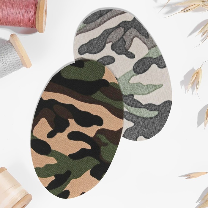 Заплатки для одежды, 15.5×9.5 см, термоклеевые, пара, цвет камуфляж