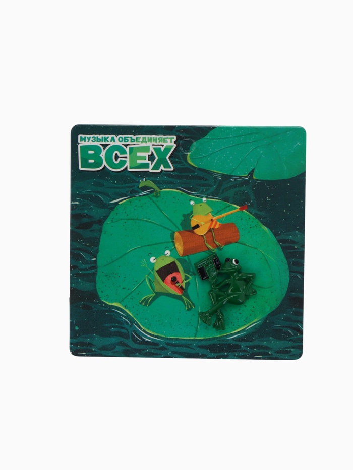 Значок «Лягушонок» с магнитофоном, цвет зелёный