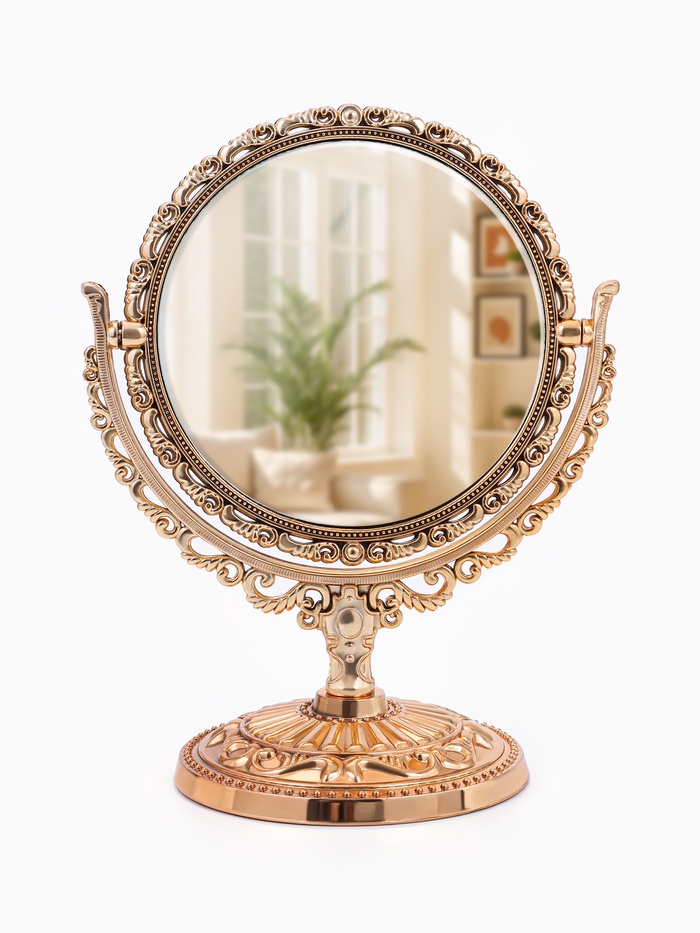 Зеркало декоративное, с увеличением х2, двустороннее, 13.8×17 см, (d=10 см), цвет бронзовый