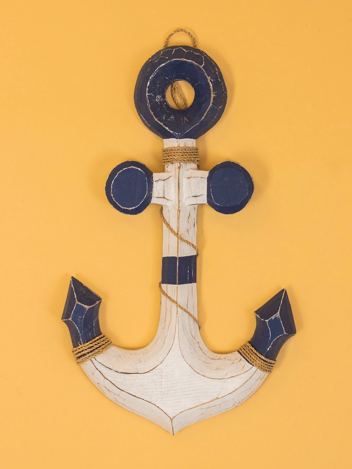 Декор интерьерный «Якорь», 23×2×40 см, дерево, бело-синий
