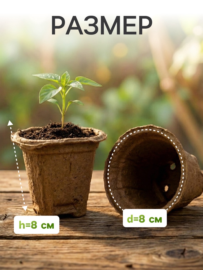 Горшок для рассады, 175 мл, d=8 см, h=8 см, торф, набор 10 шт.