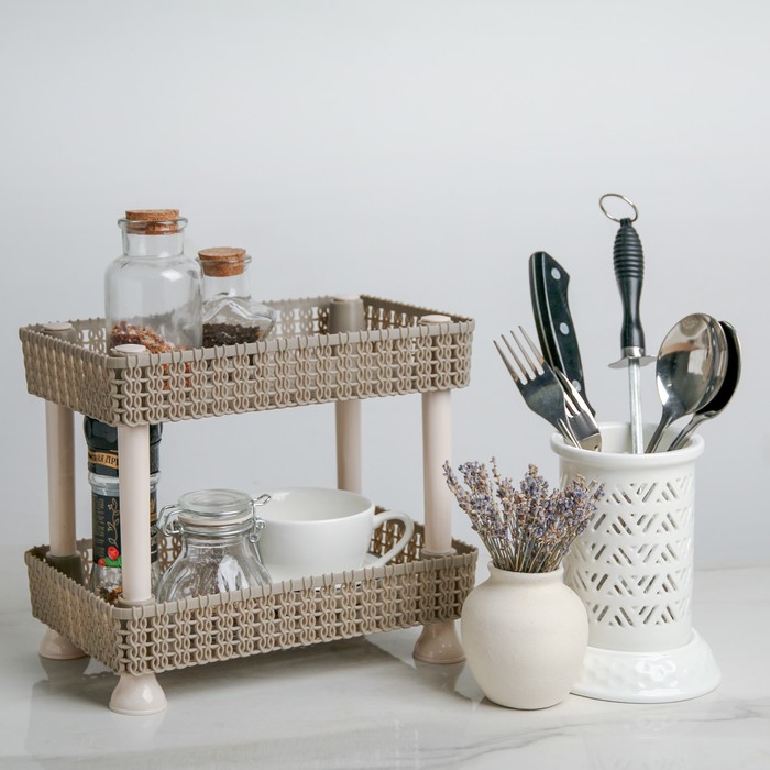 Этажерка настольная 2 яруса «Плетение», 24×15×20 см, МИКС