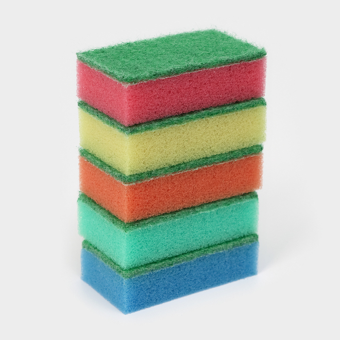 Губка для посуды с чистящим слоем Доляна «Эконом», 7.5×4.5×2.5 см, 5 шт., мини