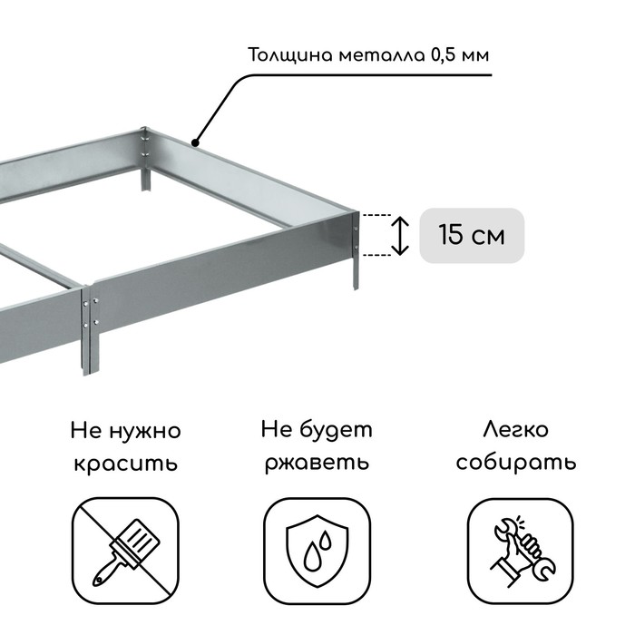 Грядка оцинкованная, компакт, 200×100×15 см, Greengo