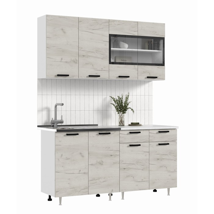 Кухня прямая «Рио» NEW, со столешницей, 1600 мм, цвет дуб крафт белый/антарес столешница