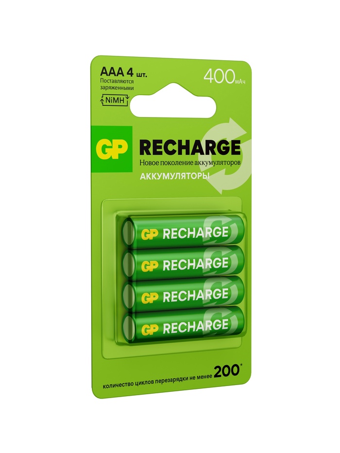 Аккумулятор GP, Ni-Mh, AAA, HR03-2BL, 1.2 В, 400 мАч, блистер, 4 шт.