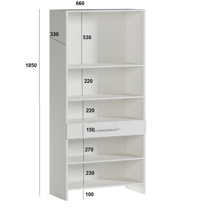 Шкаф - пенал напольный для ванной комнаты «Клик Мебель», 1 ящик, 660×330×1850 мм, цвет белый