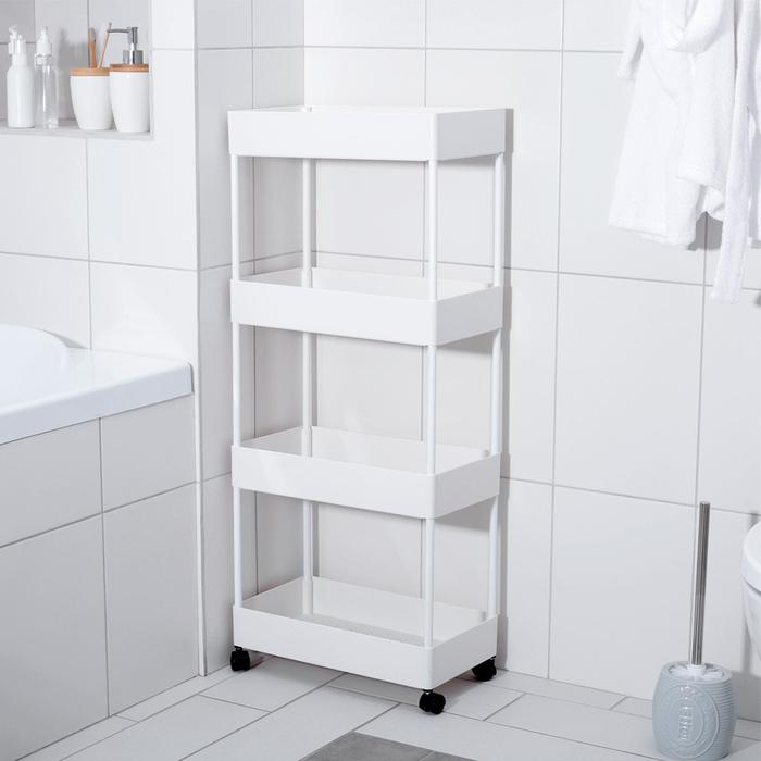 Этажерка напольная, 4-х секционная, на колёсиках, 40×21.7×90 см, белая