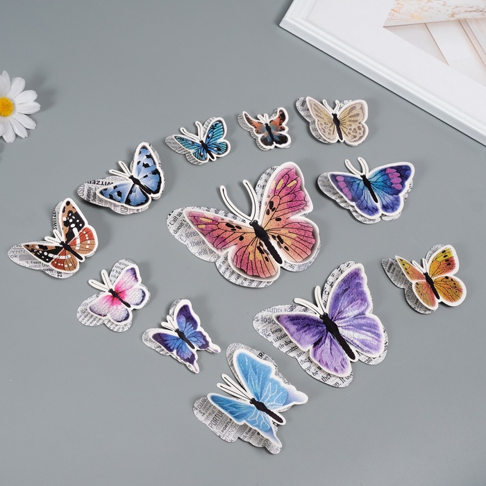 Набор магнитов на холодильник «Газетные», 12 шт., картон, двойные крылья, h=4-10 см