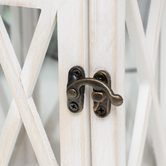 Деревянный подсвечник-фонарь на 1 свечу «Ставни», беж, 28×12.5×12.5 см