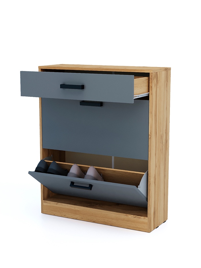 Обувница в прихожую «Клик Мебель», 1 ящик, 782×280×960 мм, цвет дуб вотан/тёмно - серый