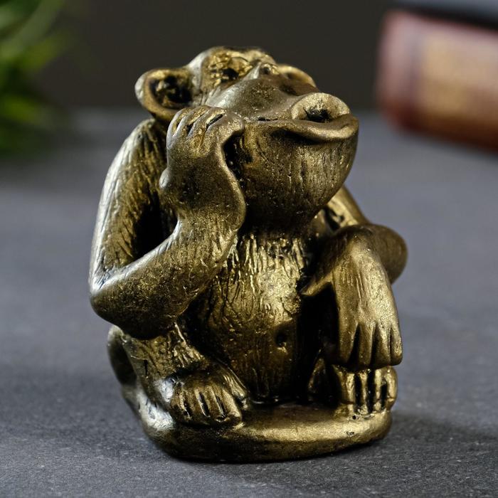Фигурка гипс «Обезьяна», состаренная латунь, 6×8×7 см