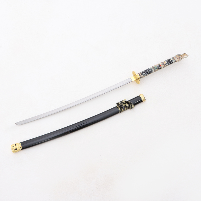 Макет оружия «Сувенирная катана на подставке», чёрные ножны, рукоятка — под слоновую кость, 108 см