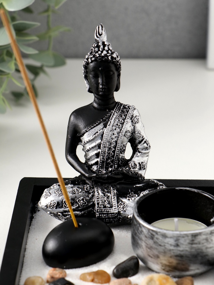 Японский сад камней настольный «Дзен. Успех», с подставкой для благовоний, набор аксессуаров,12.5×12.5×13 см, бетон