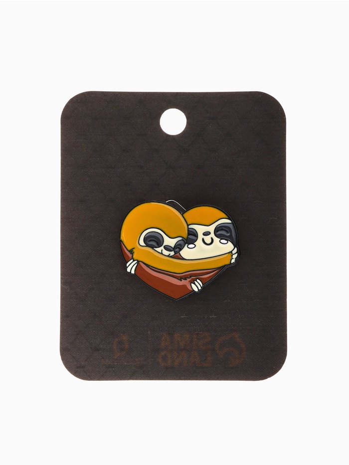 Значок «Два ленивца» сердце, цвет коричневый в чёрном металле