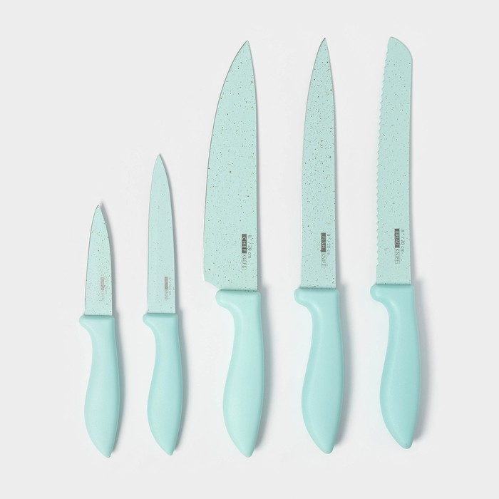 Набор кухонных принадлежностей «Клауд», 6 предметов: 5 ножей, овощечистка из керамики, бирюзовый