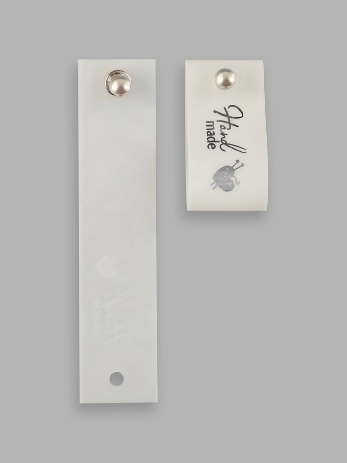 Бирка с кнопкой Hand made, 8×1.8 см, 10 шт., цвет серебряный, белый