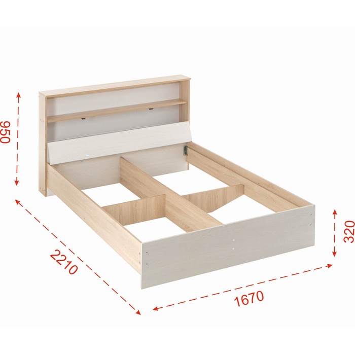 Кровать двуспальная «Клик Мебель. Бася - 1», 1600×2000 мм, цвет дуб сонома/ясень анкор светлый