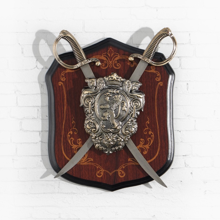 Панно на стену «Геральдика. Лев и две сабли», декор настенный, щит декоративный