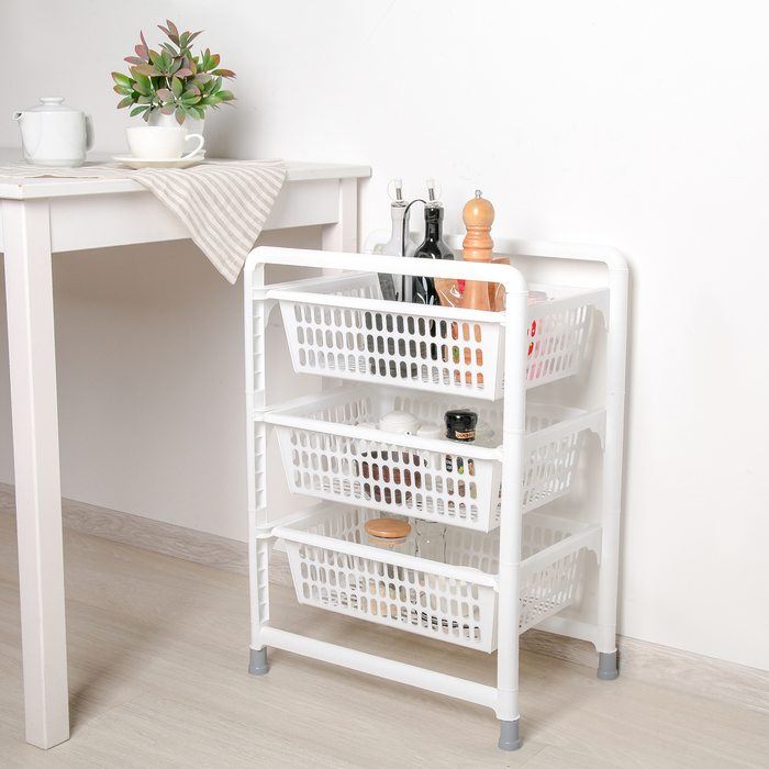 Этажерка напольная, 3-х секционная, с выдвижными лотками, белая