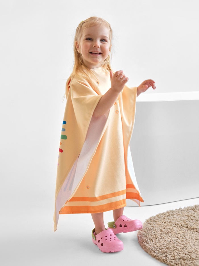 Полотенце - пончо детское махровое «Крошка Я. Солнышко», 60×120 см, жёлтое