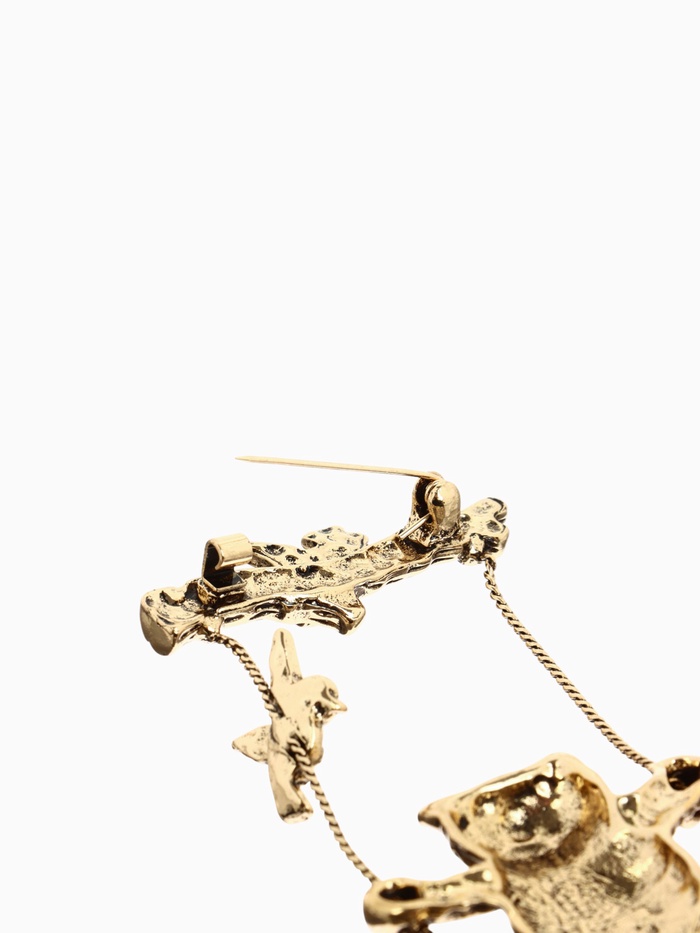 Брошь «Кот на качелях», цвет чернёное золото