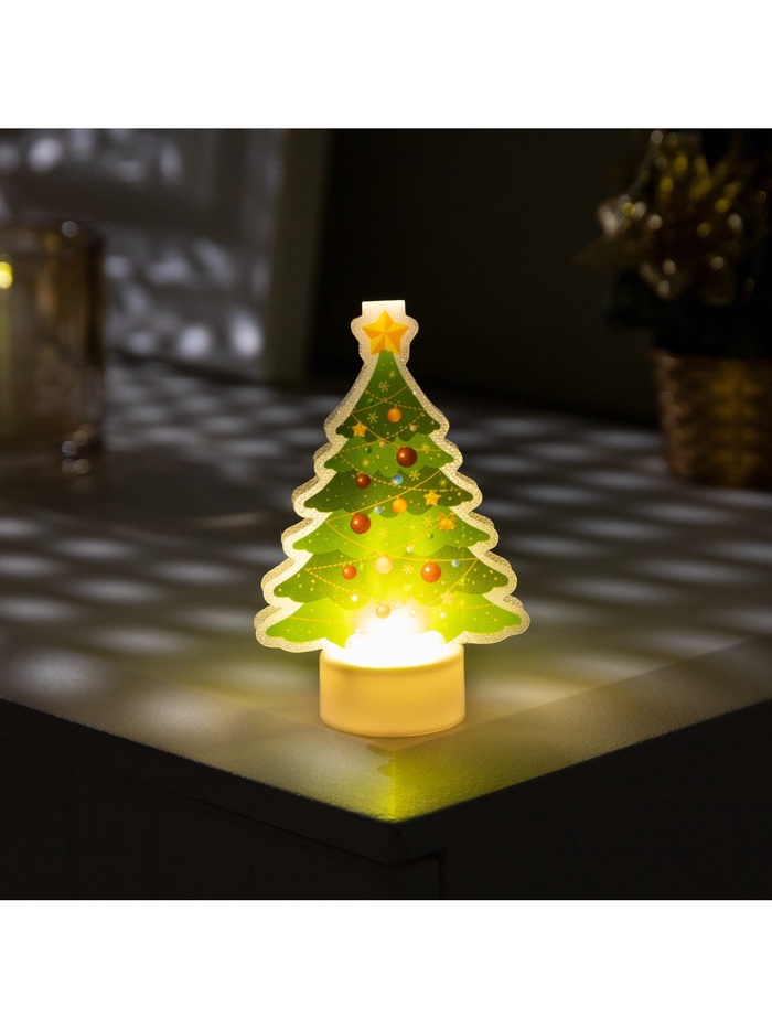 Световая картинка на подставке «Ёлочка», 11 см, 1 LED, от батареек, свечение тёплое белое