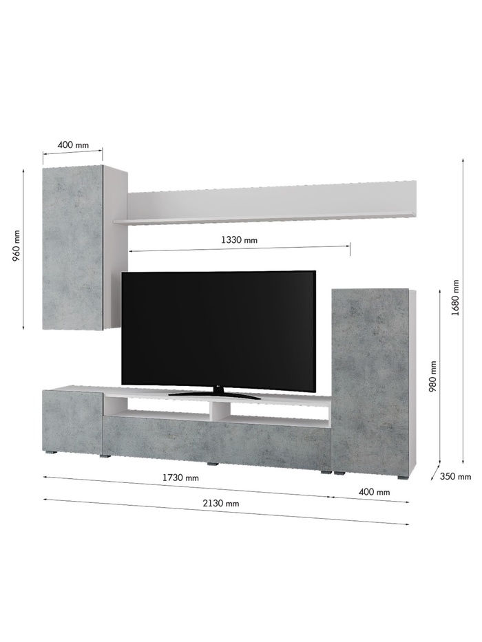 Гостиная «Лира», 2130×1680×350 мм, цвет белый матовый/бетон