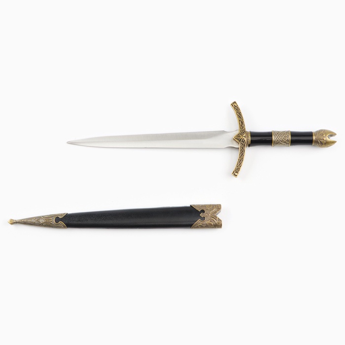 Макет оружия «Сувенирный кортик», рукоять чёрная со вставкой из бронзы, металл, пластик, 35 см
