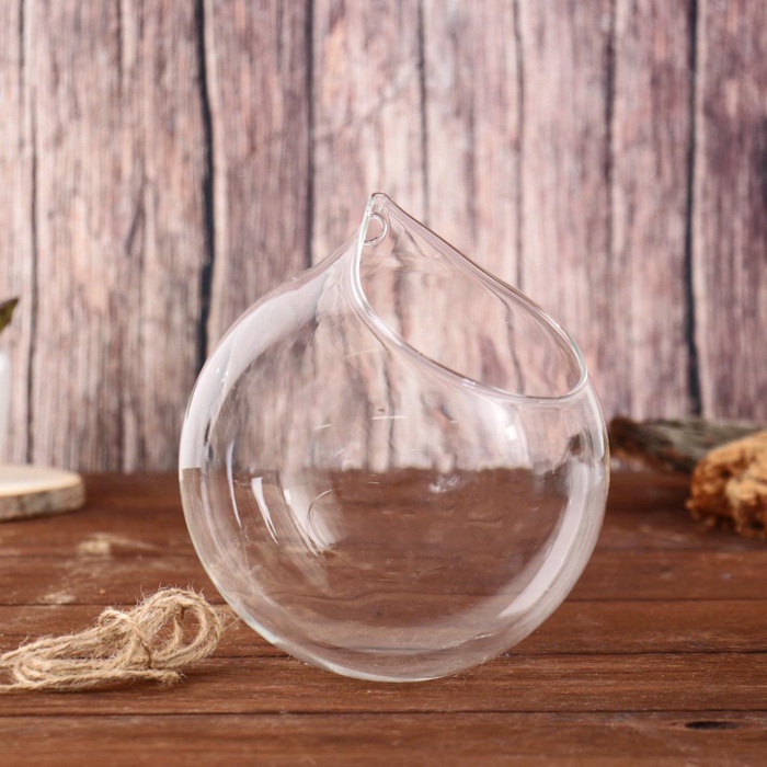 Флорариум «Шар капля», с верёвкой, 12×12×13 см, стекло, прозрачный