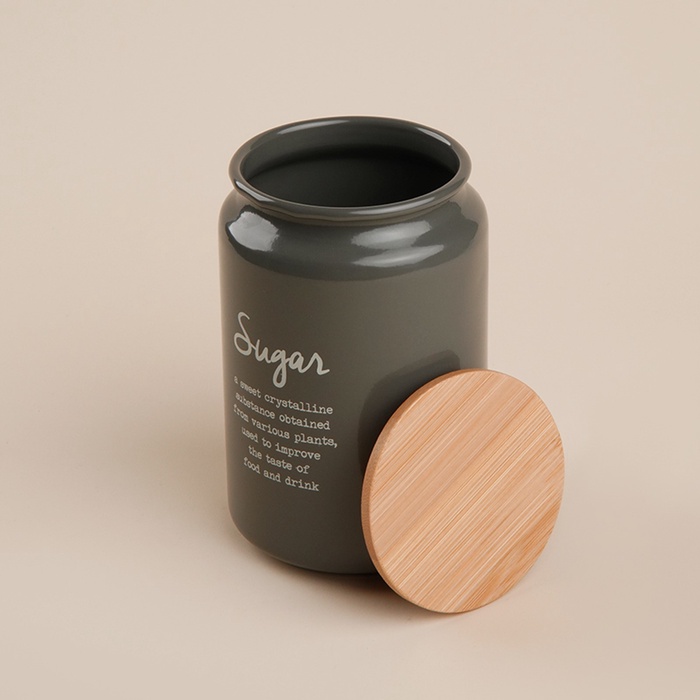 Банка для сахара SL Home, 9.5×14 см, с бамбуковой крышкой, серая