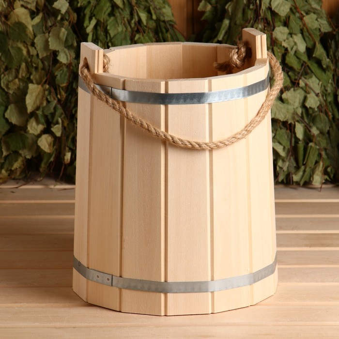 Ведро для бани и сауны, 10 л, 34×29×29 см, липа, нержавеющий обруч, «Добропаровъ»