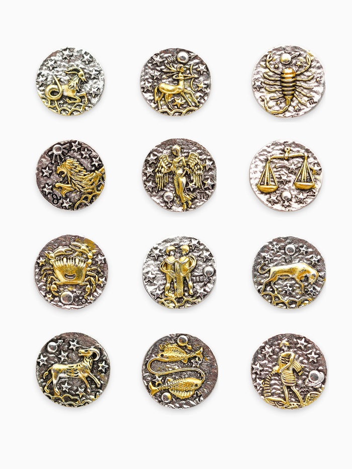 Значок «Знаки зодиака» ассорти, золото в серебре