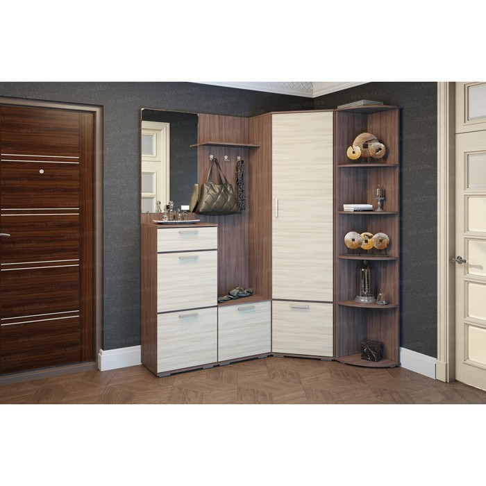 Шкаф угловой «Ника», 701×354×2032 мм, цвет ясень шимо светлый/ясень шимо тёмный