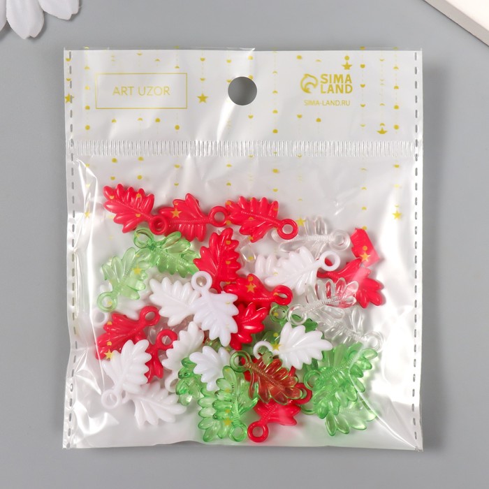 Декор для творчества «Листья. Розовый, зелёный, белый и прозрачный», набор 20 г, 2.2×1.4×0.4 см