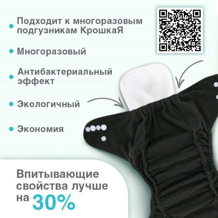 Вкладыш в многоразовый подгузник Крошка Я, 3-х слойный, 35 см, 1 шт., микрофибра