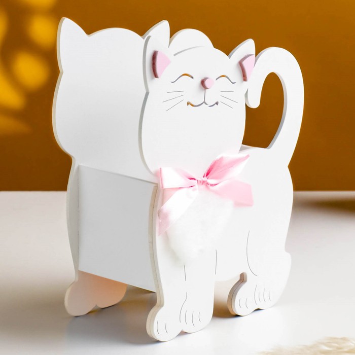 Кашпо для цветов «Котик», 14.5×7×18.5 см, деревянное, белое