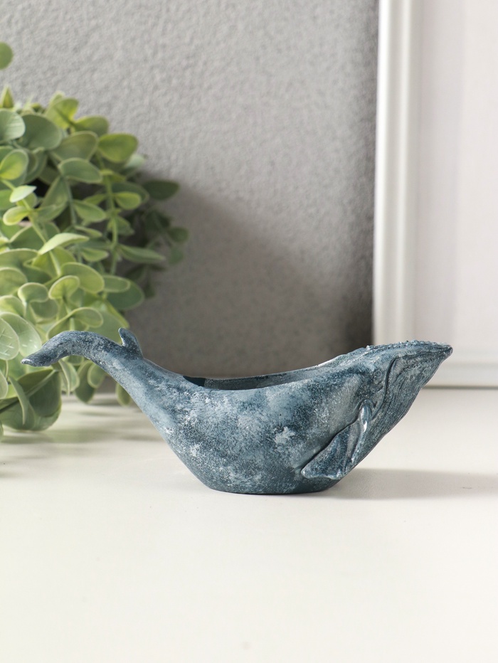 Подставка для мелочей «Кит», 6×14×5 см, гипс, серо-голубой