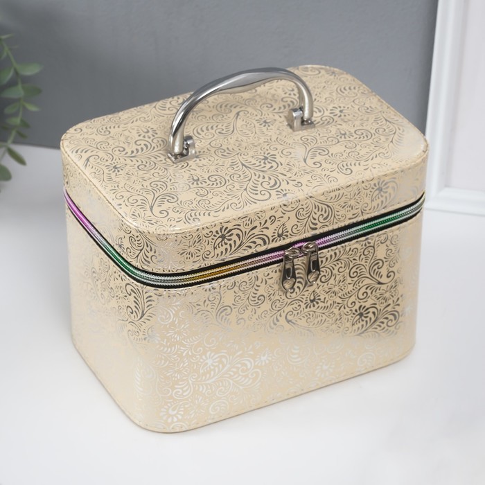 Набор шкатулок для украшений с зеркалом «Узоры бабочки», 3 шт., искусственная кожа, беж