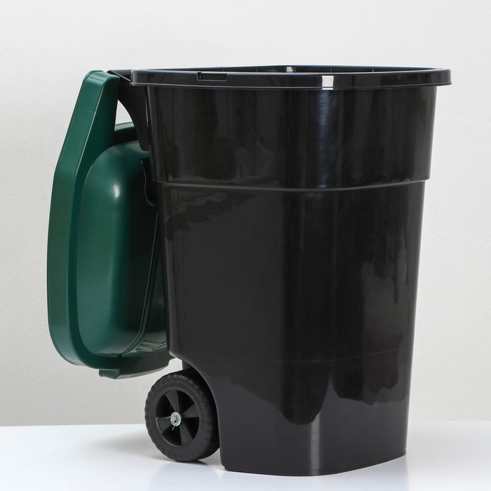 Мусорный бак с крышкой «Садовый», 65 л, на колёсиках, чёрный, зелёный